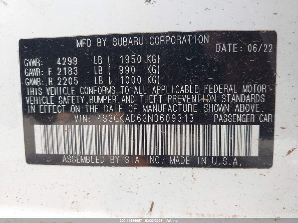 4S3GKAD63N3609313 2022 SUBARU IMPREZA photo no. 9