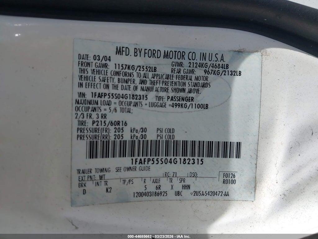 1FAFP55S04G182315 2004 FORD TAURUS photo no. 9