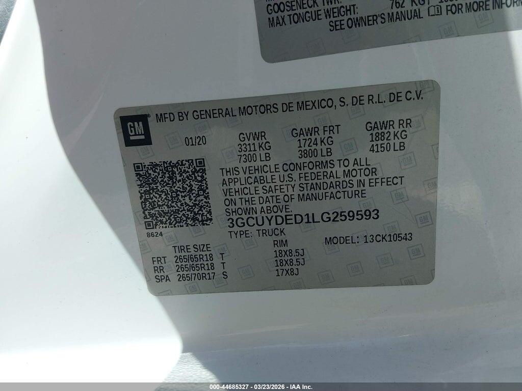 3GCUYDED1LG259593 2020 CHEVROLET SILVERADO 1500 photo no. 9
