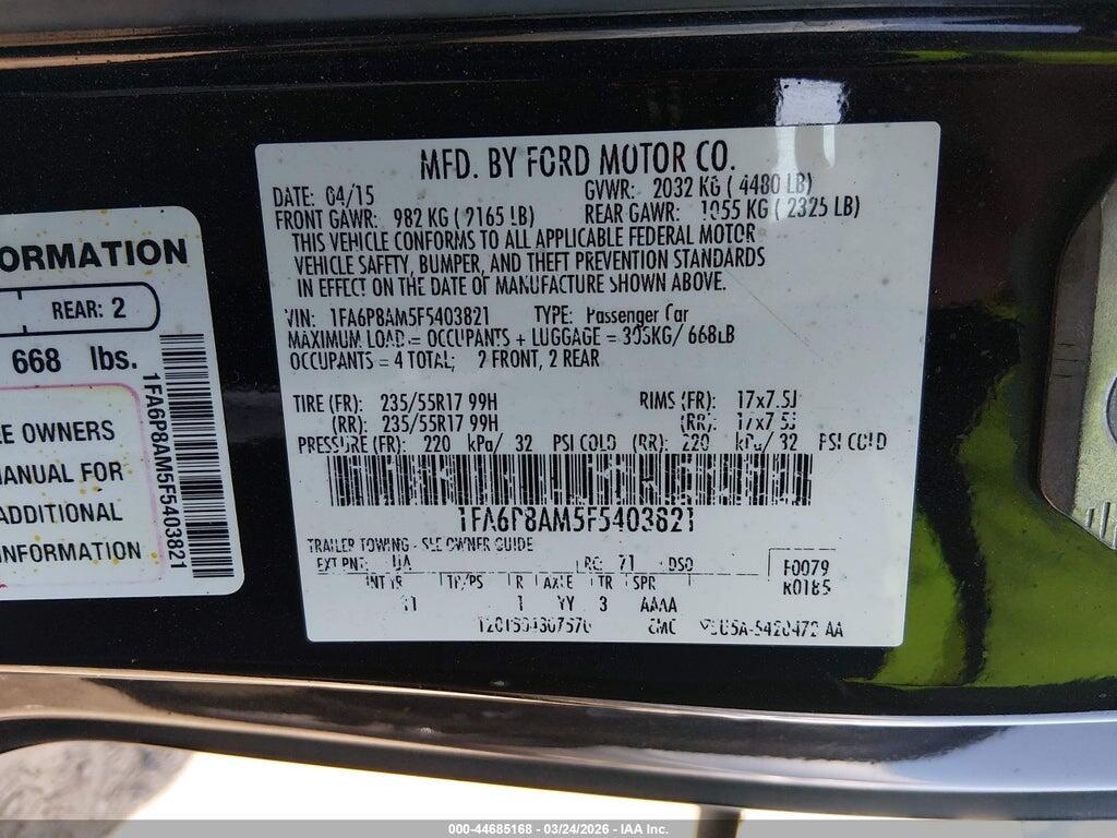 1FA6P8AM5F5403821 2015 FORD MUSTANG photo no. 9