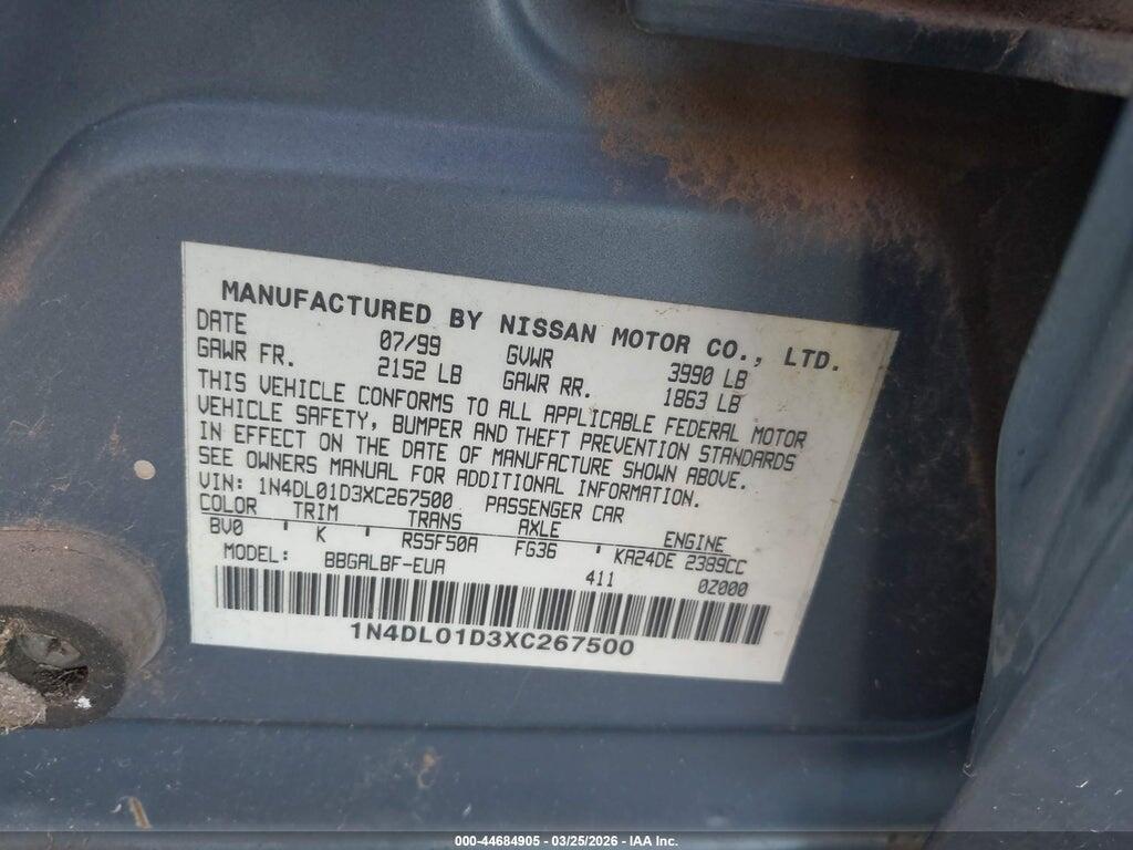 1N4DL01D3XC267500 1999 NISSAN ALTIMA photo no. 9
