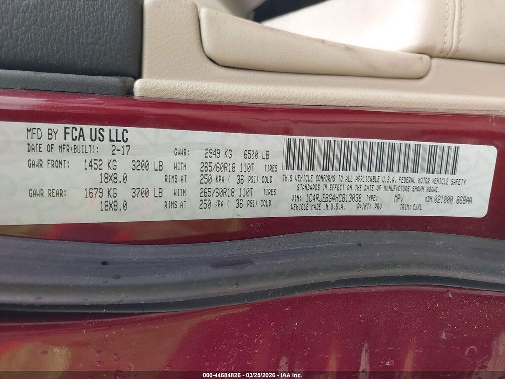1C4RJEBG4HC813038 2017 JEEP GRAND CHEROKEE photo no. 9