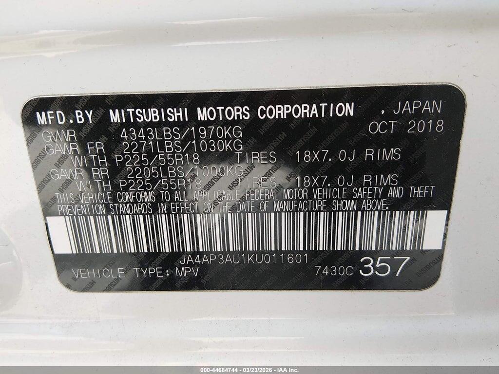 JA4AP3AU1KU011601 2019 MITSUBISHI OUTLANDER SPORT photo no. 9