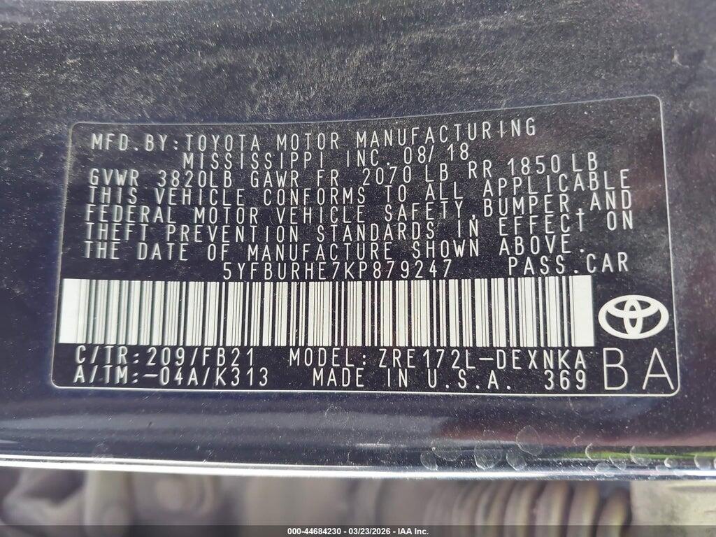 5YFBURHE7KP879247 2019 TOYOTA COROLLA photo no. 9
