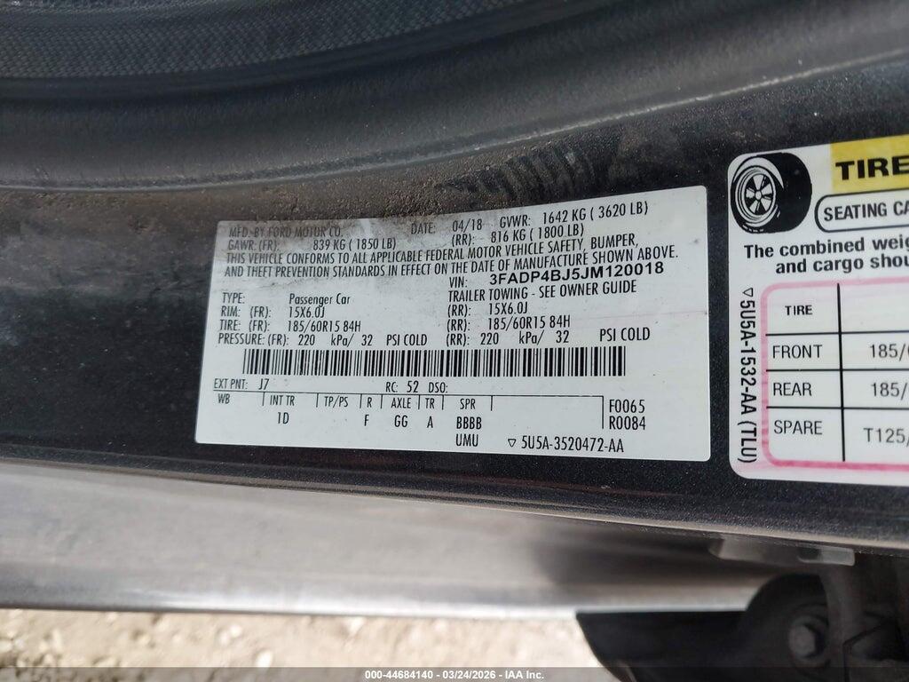 3FADP4BJ5JM120018 2018 FORD FIESTA photo no. 9
