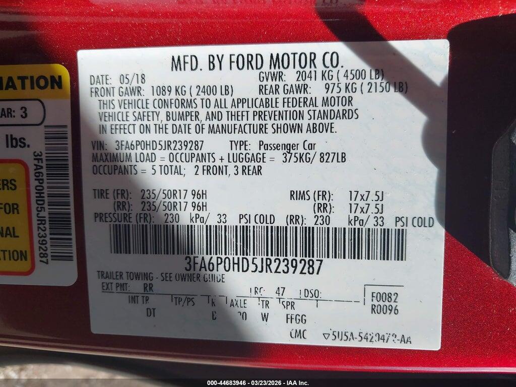 3FA6P0HD5JR239287 2018 FORD FUSION photo no. 9