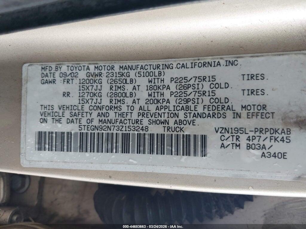 5TEGN92N73Z153248 2003 TOYOTA TACOMA photo no. 9