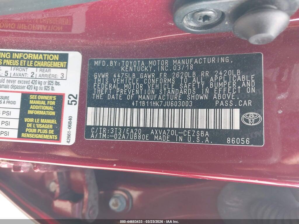 4T1B11HK7JU603003 2018 TOYOTA CAMRY photo no. 9