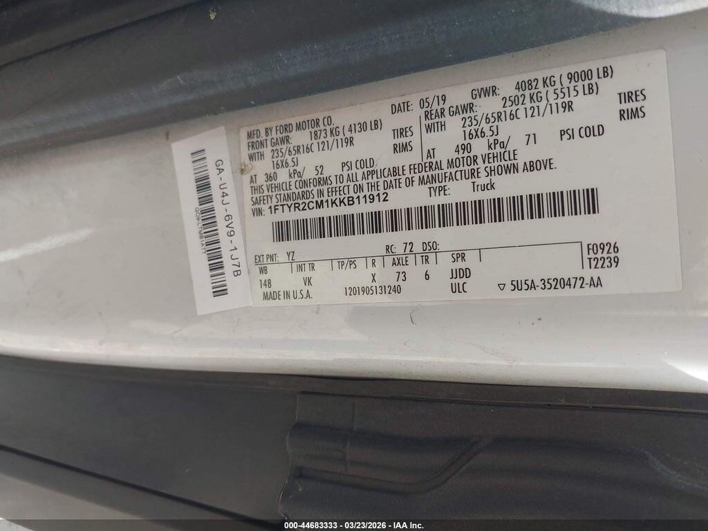 1FTYR2CM1KKB11912 2019 FORD TRANSIT-250 photo no. 9