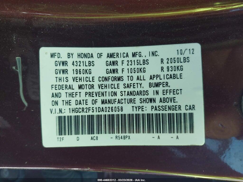 1HGCR2F51DA026058 2013 HONDA ACCORD photo no. 9