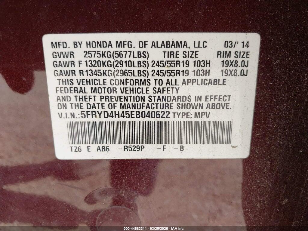 5FRYD4H45EB040622 2014 ACURA MDX photo no. 9