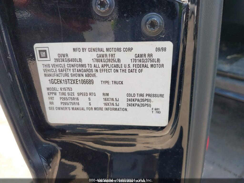 1GCEK19T2XE106689 1999 CHEVROLET SILVERADO 1500 photo no. 9