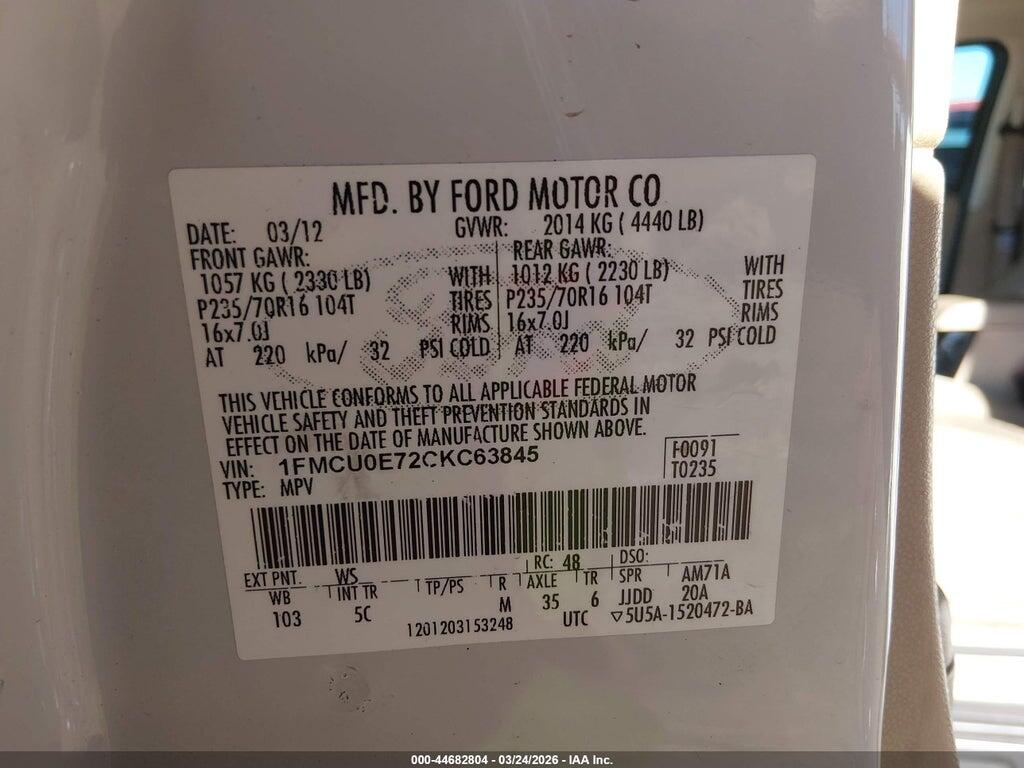 1FMCU0E72CKC63845 2012 FORD ESCAPE photo no. 9
