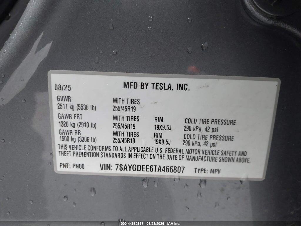 7SAYGDEE6TA466807 2026 TESLA MODEL Y photo no. 9
