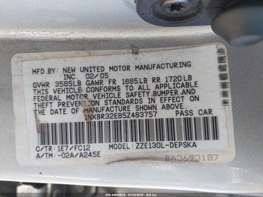 1NXBR32E85Z483757 2005 TOYOTA COROLLA photo no. 9