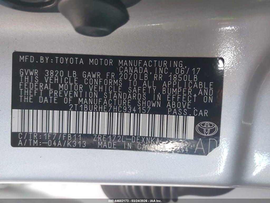 2T1BURHE7HC934157 2017 TOYOTA COROLLA photo no. 9