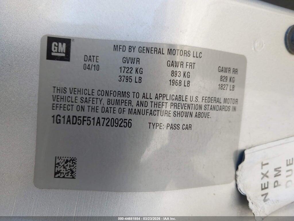 1G1AD5F51A7209256 2010 CHEVROLET COBALT photo no. 9