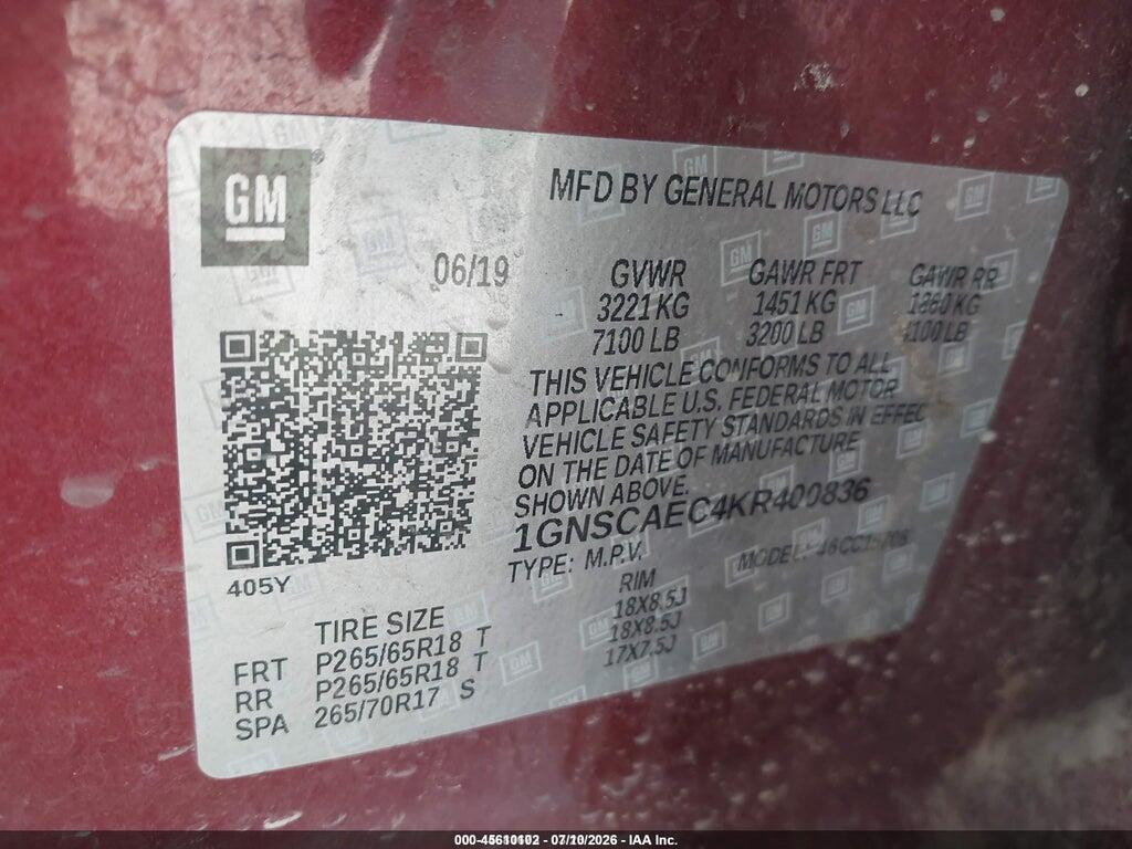 1GNSCAEC4KR400836 2019 CHEVROLET TAHOE photo no. 9