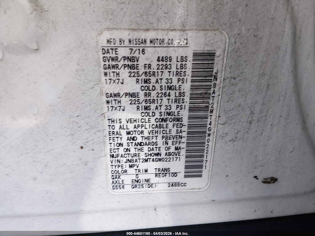 JN8AT2MT4GW022171 2016 NISSAN ROGUE photo no. 9