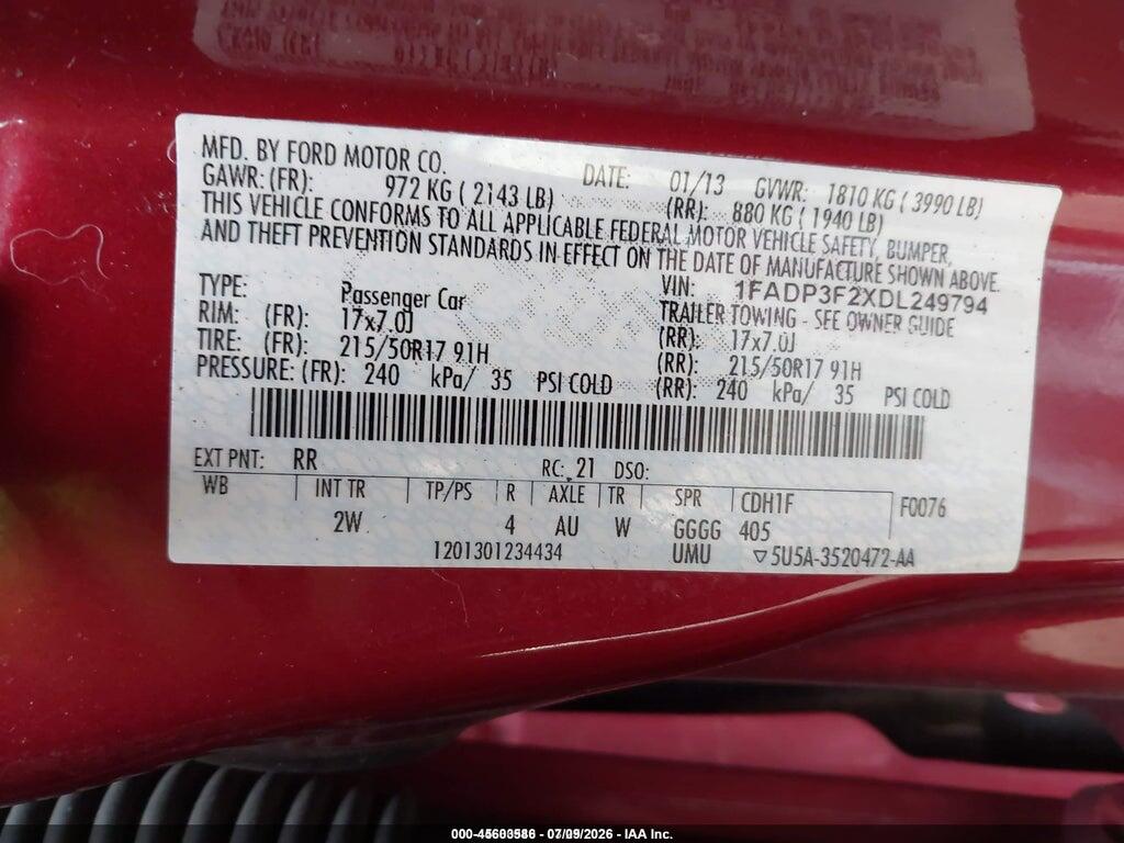1FADP3F2XDL249794 2013 FORD FOCUS photo no. 9