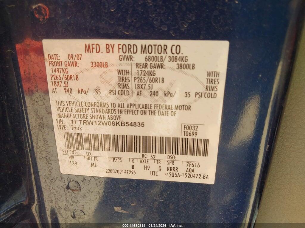 1FTRW12W08KB54835 2008 FORD F-150 photo no. 9