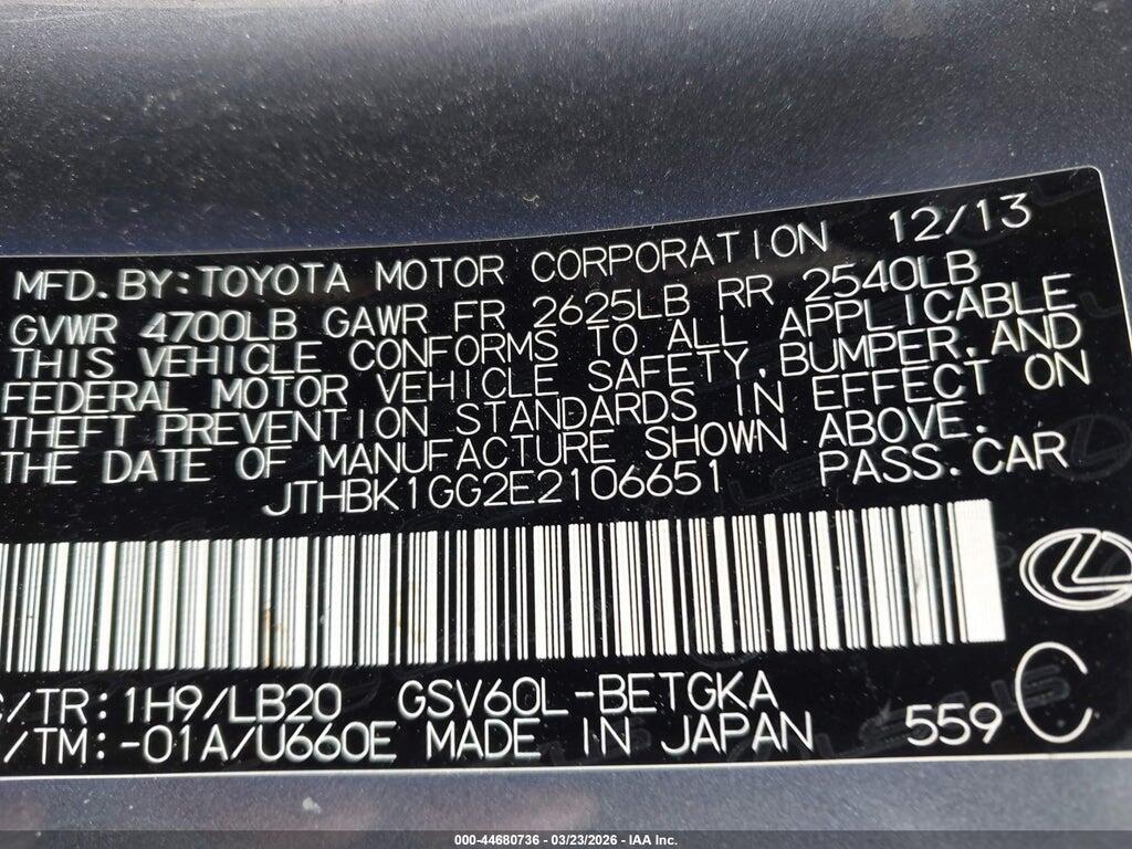 JTHBK1GG2E2106651 2014 LEXUS ES 350 photo no. 9
