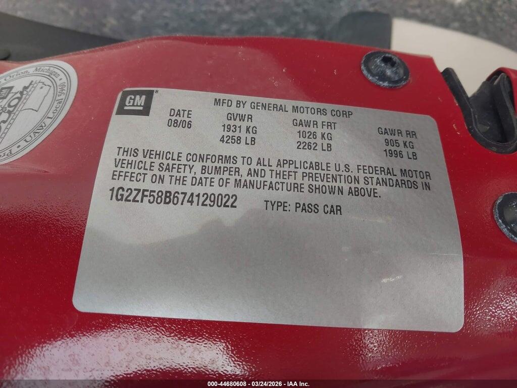 1G2ZF58B674129022 2007 PONTIAC G6 photo no. 9