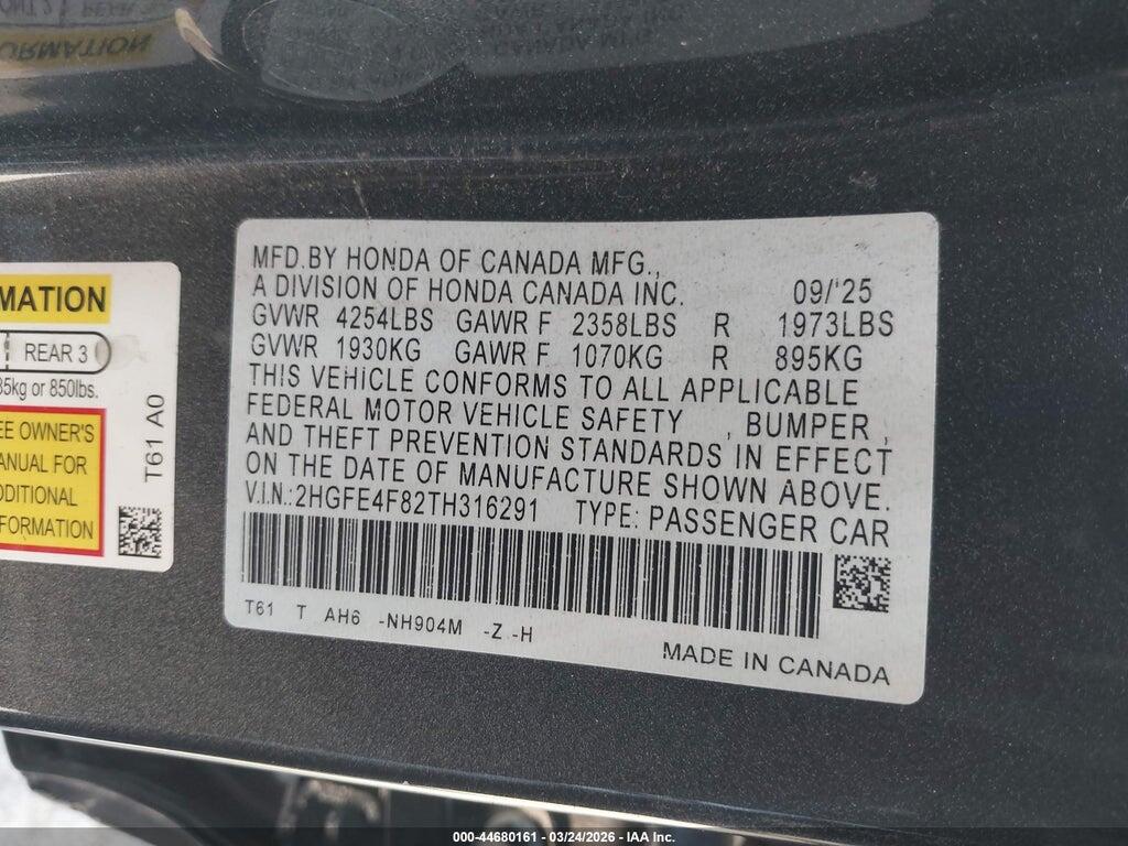 2HGFE4F82TH316291 2026 HONDA CIVIC HYBRID photo no. 9