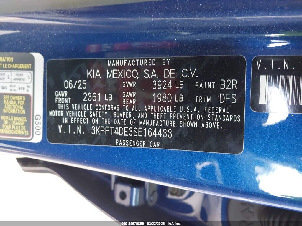 3KPFT4DE3SE164433 2025 KIA K4 photo no. 9