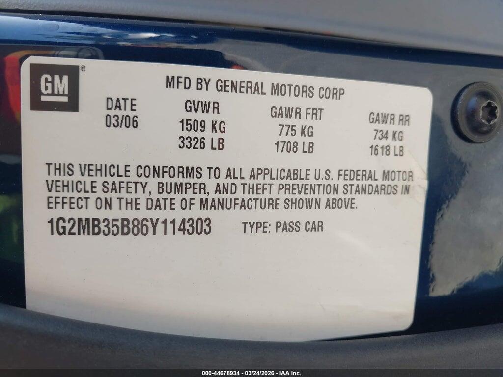 1G2MB35B86Y114303 2006 PONTIAC SOLSTICE photo no. 9