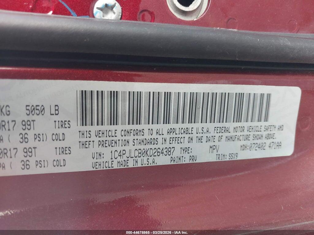 1C4PJLCB0KD264387 2019 JEEP CHEROKEE photo no. 9