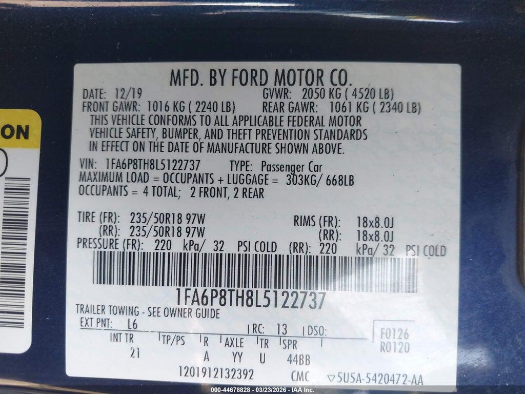 1FA6P8TH8L5122737 2020 FORD MUSTANG photo no. 9