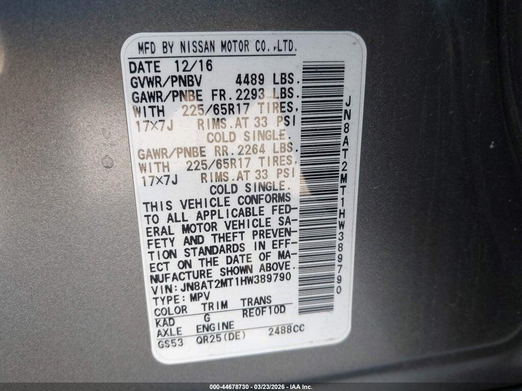 JN8AT2MT1HW389790 2017 NISSAN ROGUE photo no. 9
