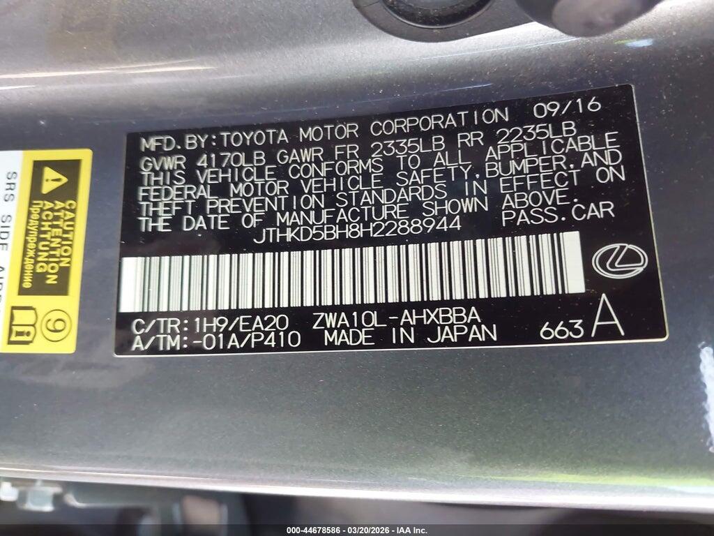 JTHKD5BH8H2288944 2017 LEXUS CT photo no. 9