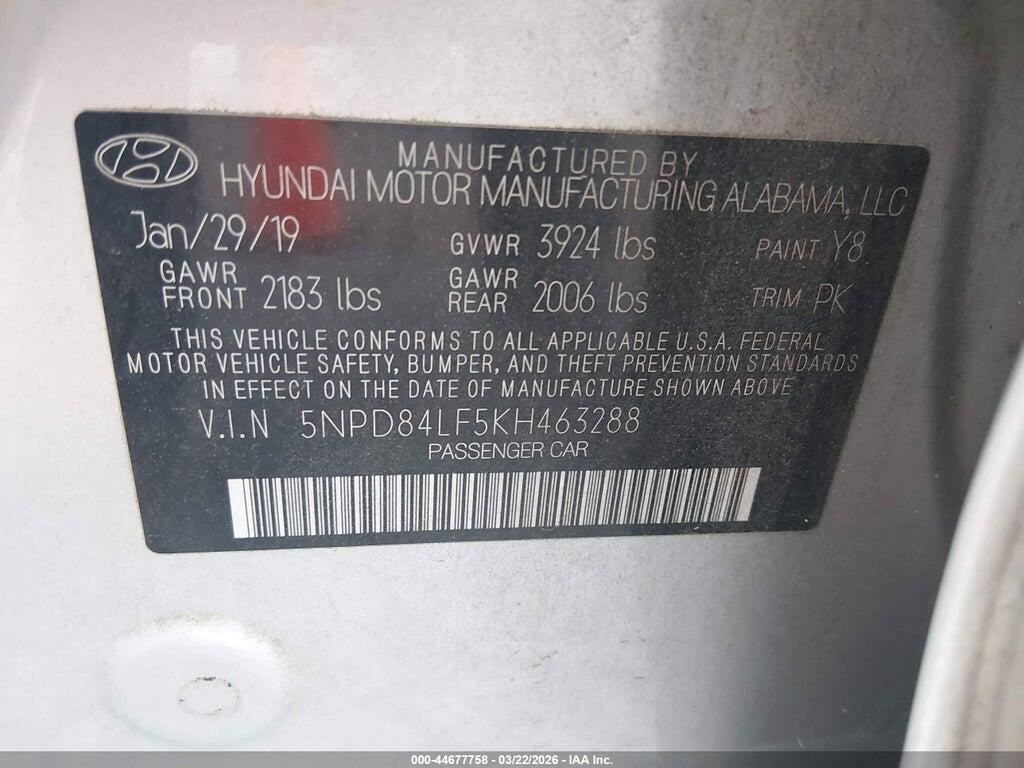 5NPD84LF5KH463288 2019 HYUNDAI ELANTRA photo no. 9