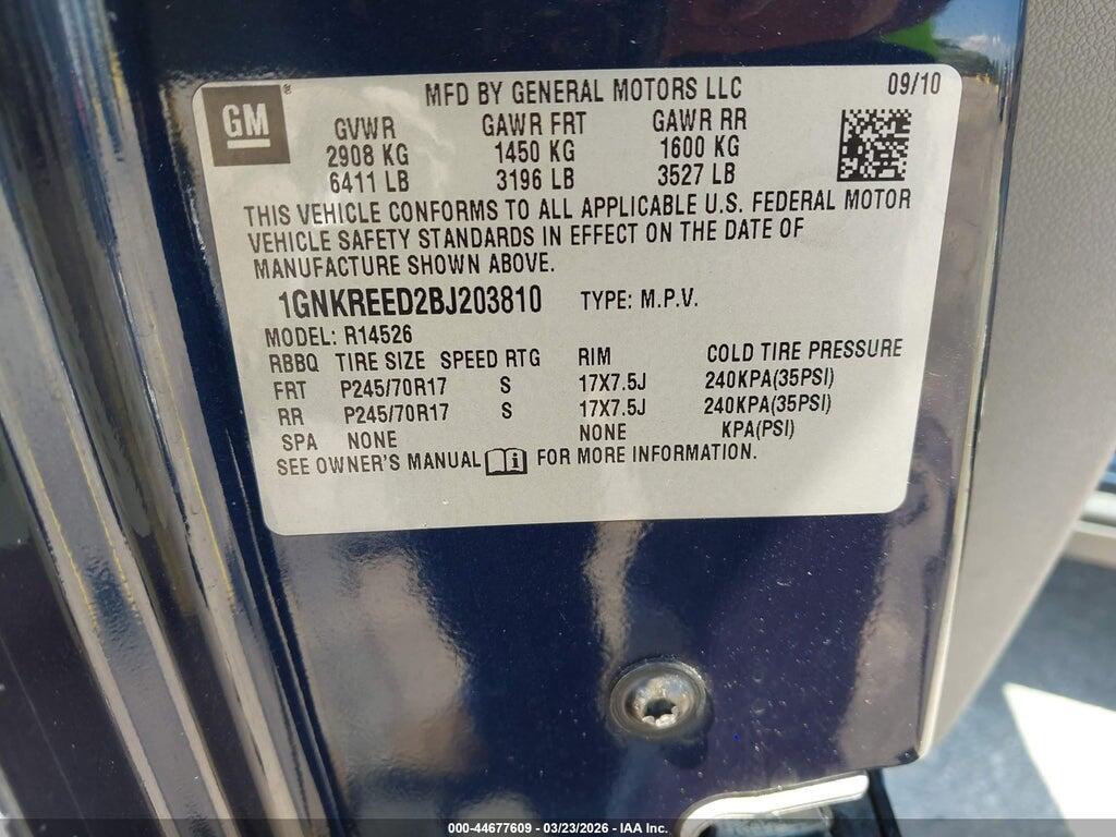 1GNKREED2BJ203810 2011 CHEVROLET TRAVERSE photo no. 9