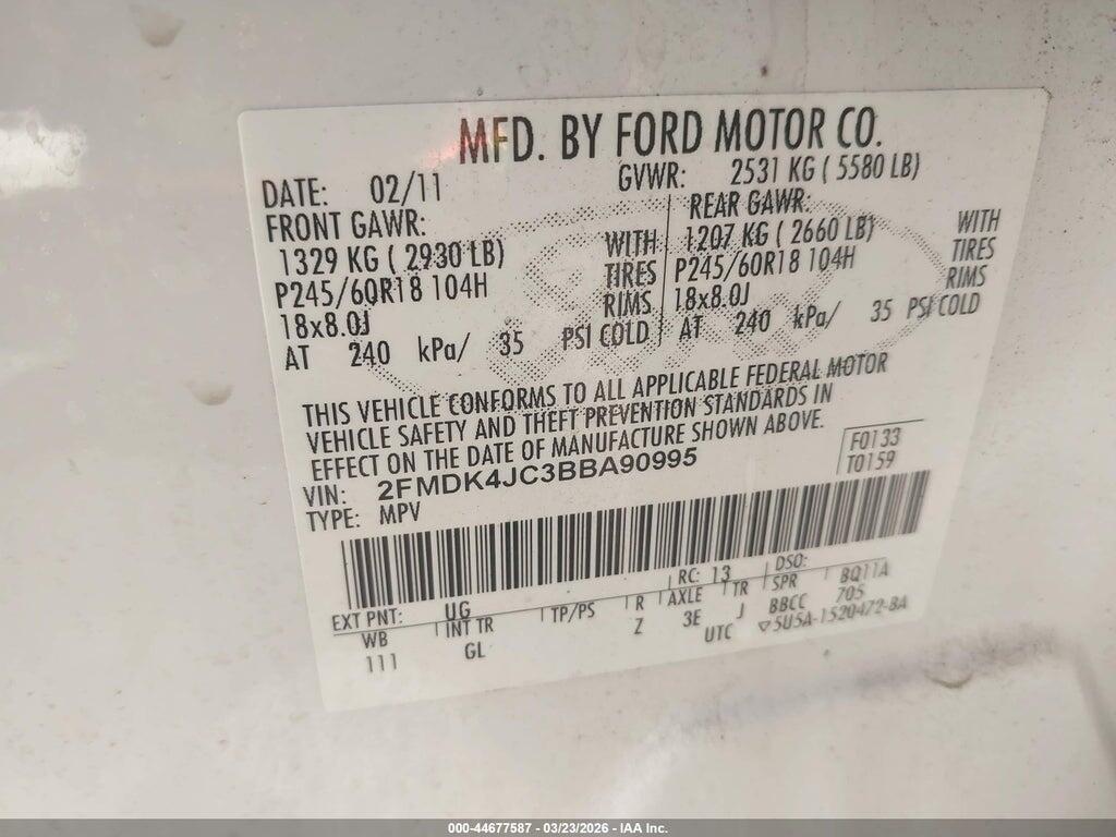 2FMDK4JC3BBA90995 2011 FORD EDGE photo no. 9