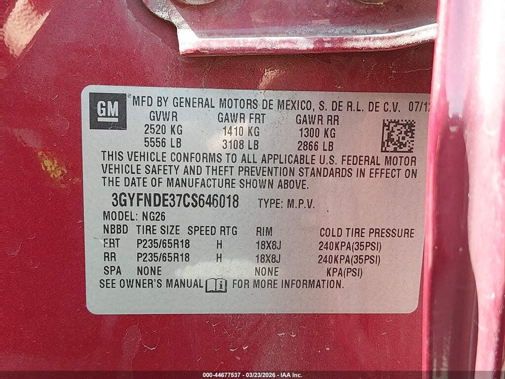 3GYFNDE37CS646018 2012 CADILLAC SRX photo no. 9