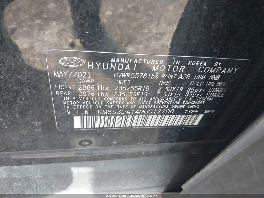 KM8S3DA14MU012208 2021 HYUNDAI SANTA FE HYBRID photo no. 9