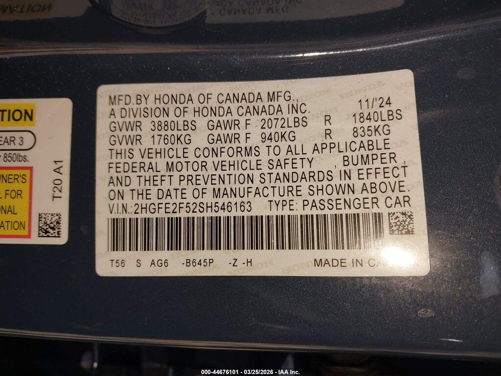 2HGFE2F52SH546163 2025 HONDA CIVIC photo no. 9