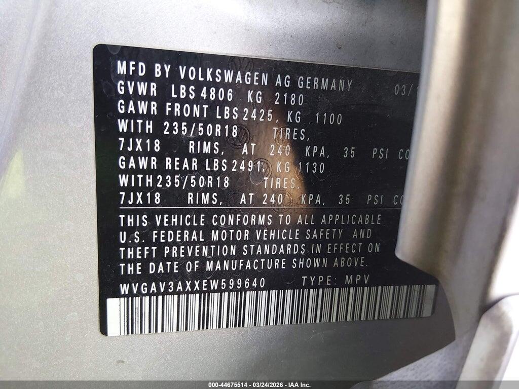 WVGAV3AXXEW599640 2014 VOLKSWAGEN TIGUAN photo no. 9