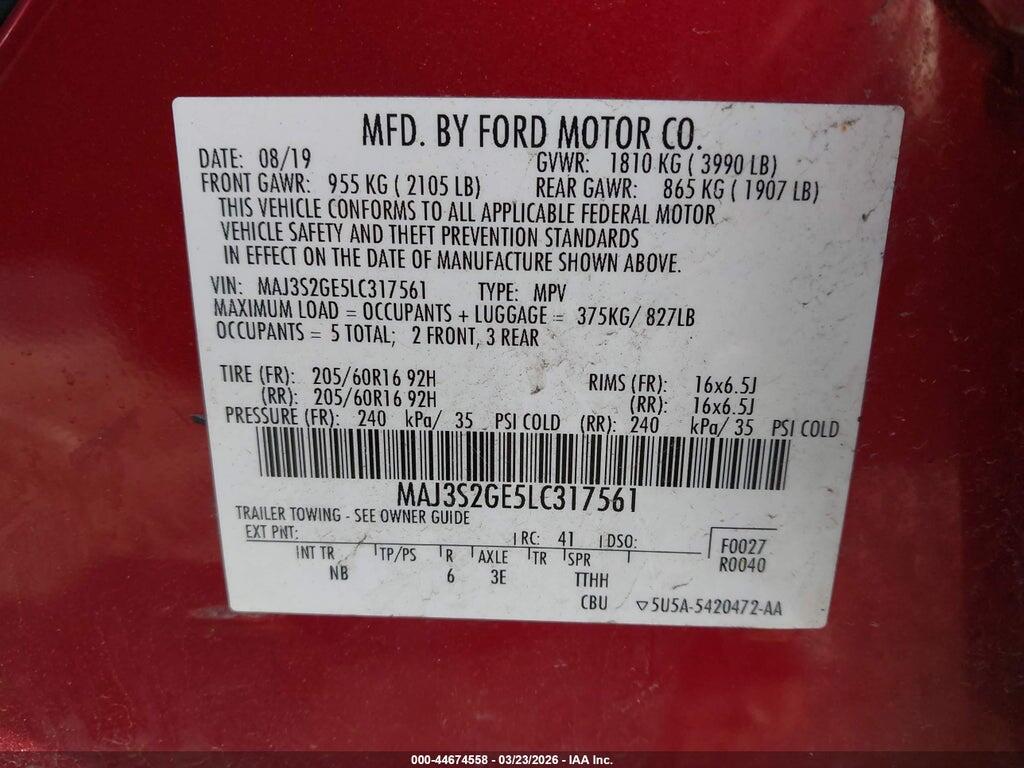 MAJ3S2GE5LC317561 2020 FORD ECOSPORT photo no. 9