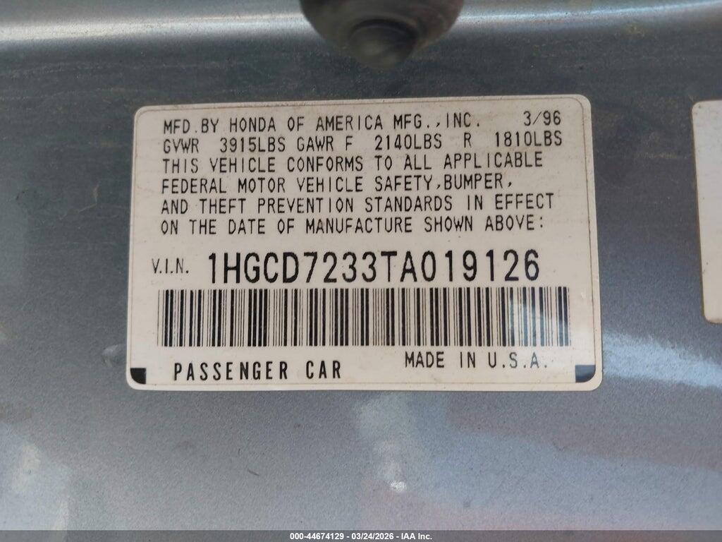 1HGCD7233TA019126 1996 HONDA ACCORD photo no. 9