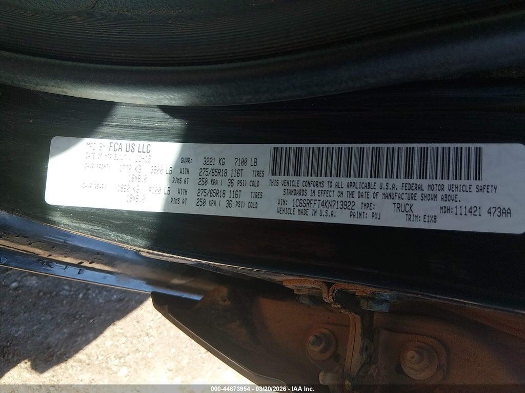 1C6SRFFT4KN713922 2019 RAM 1500 photo no. 9