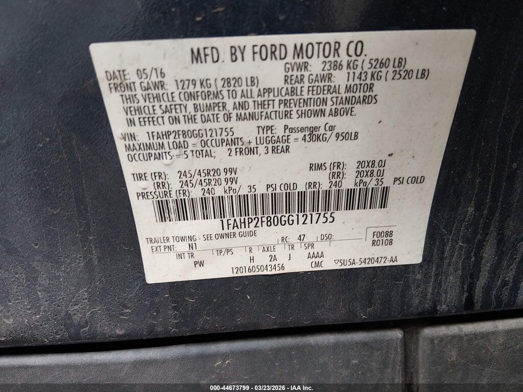 1FAHP2F80GG121755 2016 FORD TAURUS photo no. 9