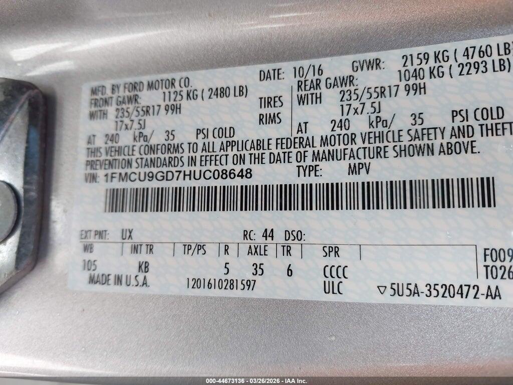 1FMCU9GD7HUC08648 2017 FORD ESCAPE photo no. 9