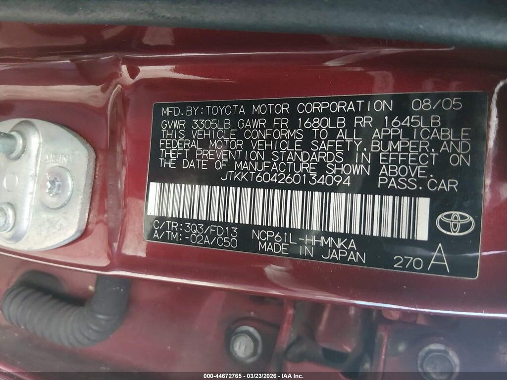 JTKKT604260134094 2006 SCION XA photo no. 9