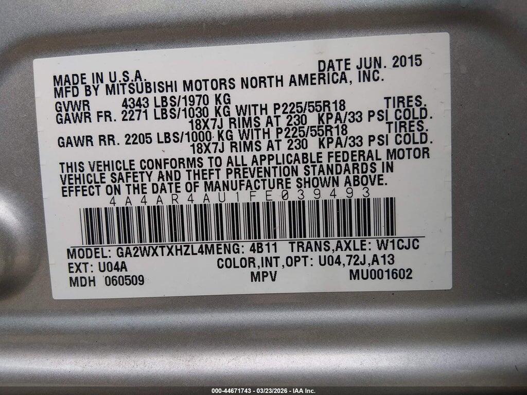 4A4AR4AU1FE039493 2015 MITSUBISHI OUTLANDER SPORT photo no. 9