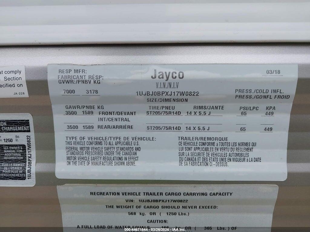 1UJBJ0BPXJ17W0822 2018 JAYCO OTHER photo no. 9