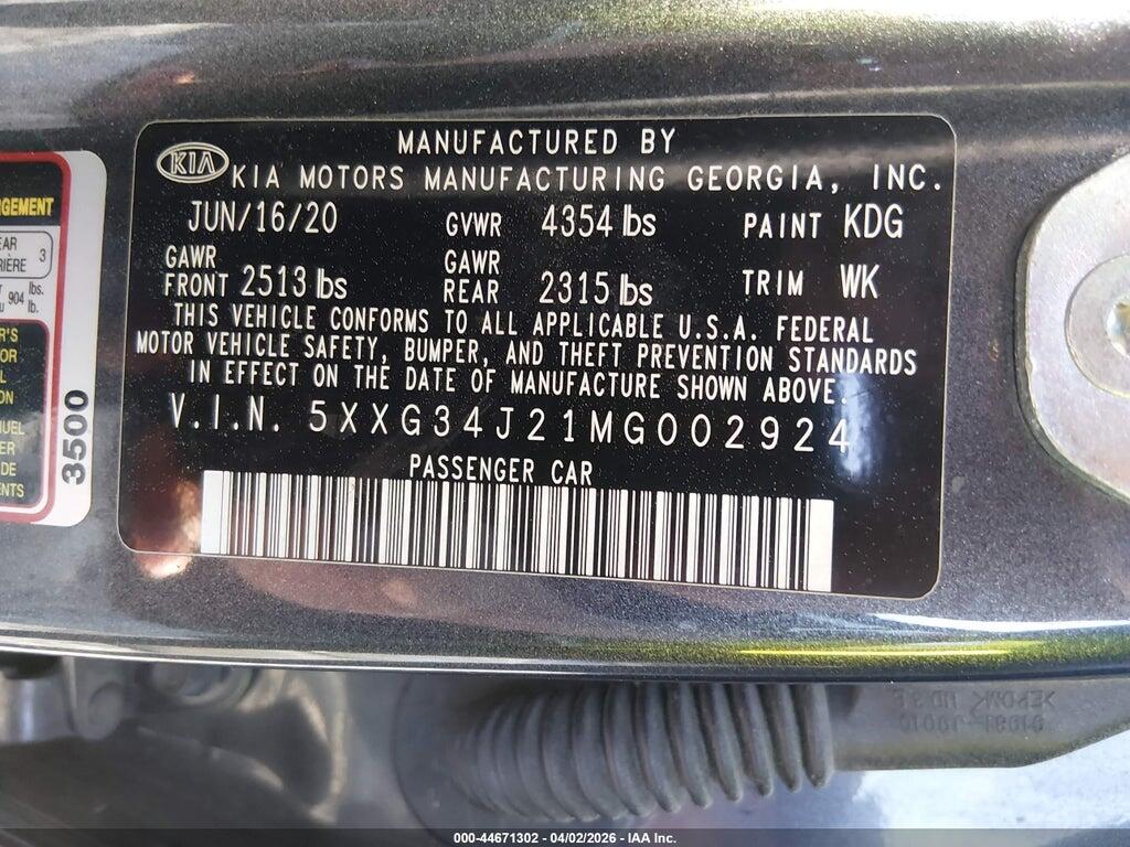 5XXG34J21MG002924 2021 KIA K5 photo no. 9